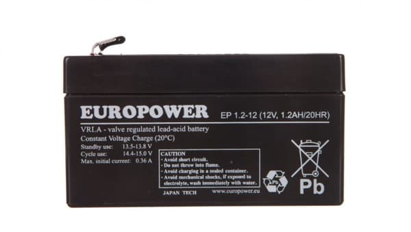 Huoltovapaa AGM-akku 1,2 Ah 12 V Europower EP 1.2-12