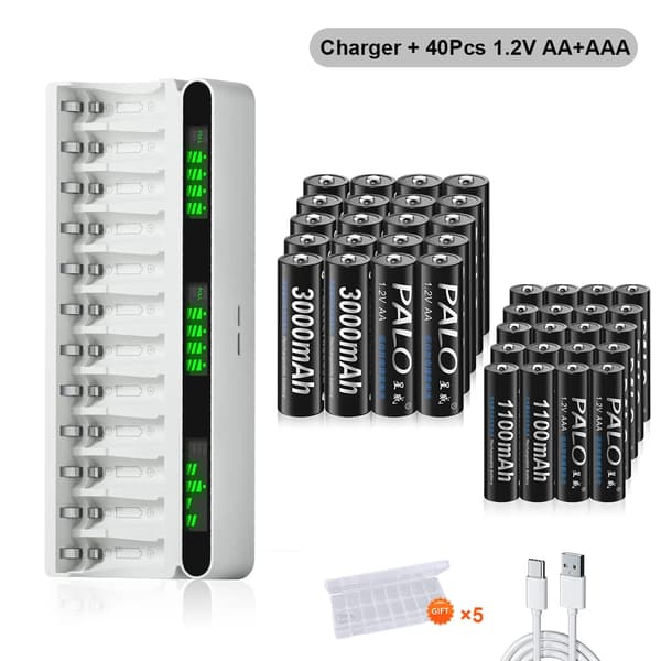 Ladattavat akut, Ni-MH, 2200mAh kapasiteetti,20AA 20AAA 1 Laturi