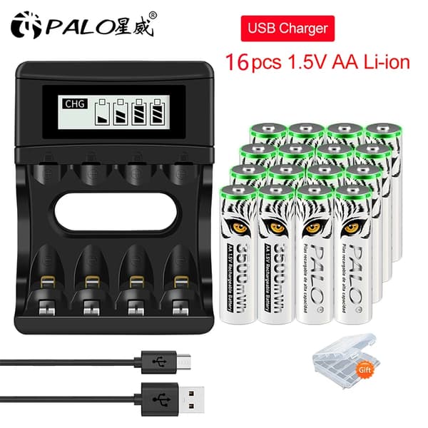 Genopladeligt batteri, 3500mWh kapacitet, Li-ion type,16 stk og oplader