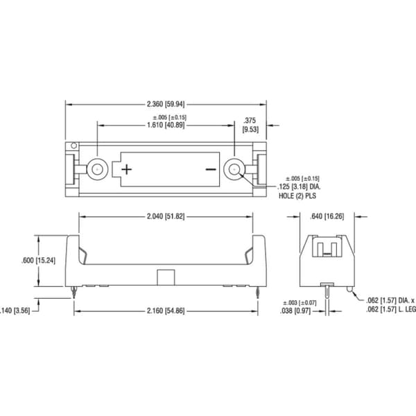 Keystone Electronics 1028 Batterihållare 1 AA (R6) Genomgående montering THT (L x B x H) 59 x 16 x 15 mm