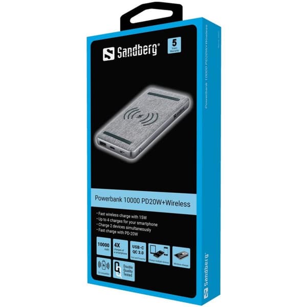 Sandberg 420-61 powerbank Lithium Polymer (LiPo) 10000 mAh Trådløs opladning Sort, Grå