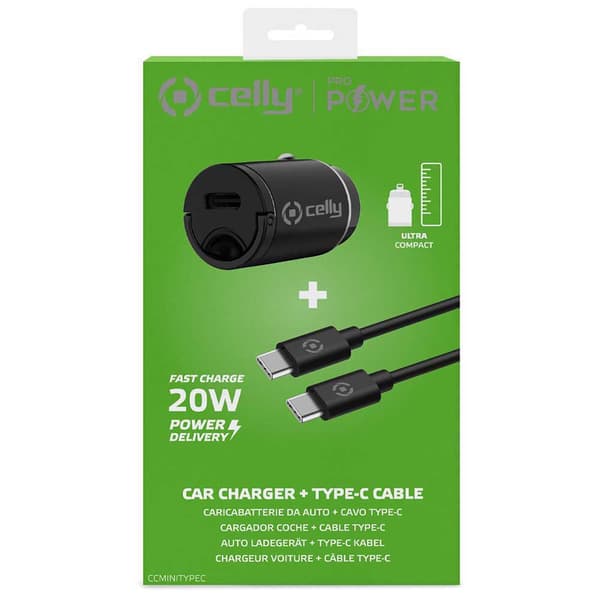 Celly Biloplader Mini Usb C/a 20w Søvfarvet