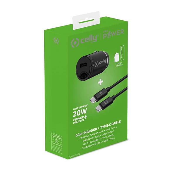 Celly Biloplader Mini Usb C/a 20w Søvfarvet