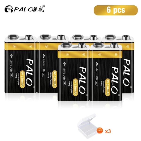 9V Genopladeligt Batteri, USB Genopladeligt, Lithium-Ion, 9V, 6 stk