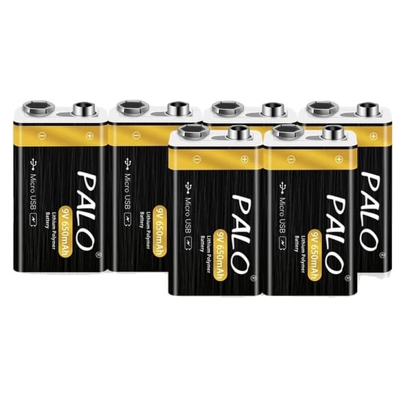 9V Genopladeligt Batteri, USB Genopladeligt, Lithium-Ion, 9V, 6 stk