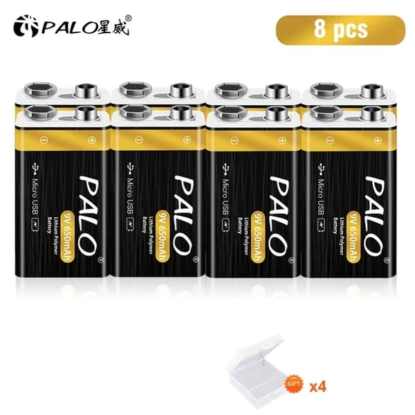 9V Genopladeligt Batteri, USB Genopladeligt, Lithium-Ion, 9V, 6 stk