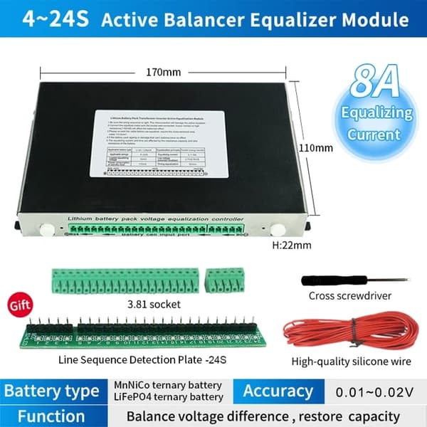 Batteriudligner, Aktiv Balancering, Lifepo4/Lipo Kompatibilitet, 4S-24S 5A med etui