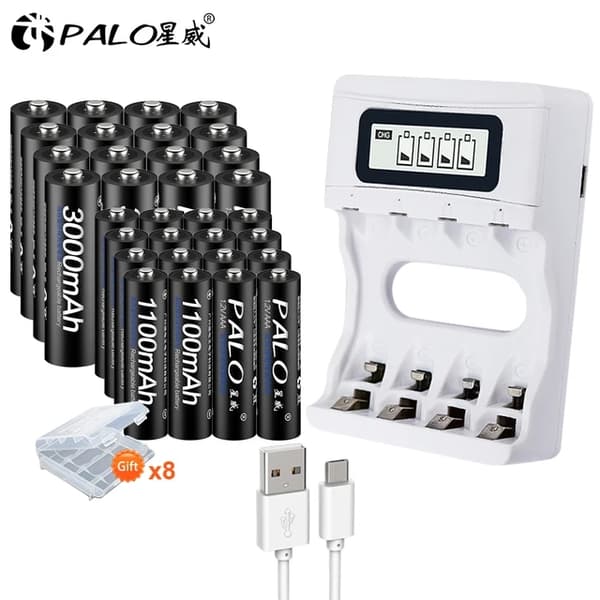 Uudelleenladattavat paristot, 3000mAh kapasiteetti, älykäs laturi, 12V, 8AA AAA ja laturi
