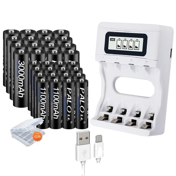 Uudelleenladattavat paristot, 3000mAh kapasiteetti, älykäs laturi, 12V, 8AA AAA ja laturi