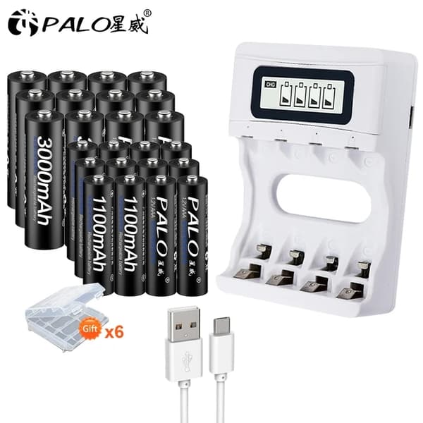 Uudelleenladattavat paristot, 3000mAh kapasiteetti, älykäs laturi, 12V, 8AA AAA ja laturi