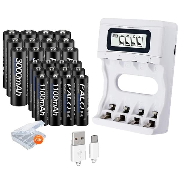 Genopladelige batterier, 3000mah kapacitet, Smart oplader, 12V, 8AA AAA og oplader 1.2V 2