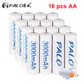 Miniatyrbild 2 av 2: Uppladdningsbara AA-batterier, 3000mAh kapacitet, för-laddade, 1,2V, 16 st AA
