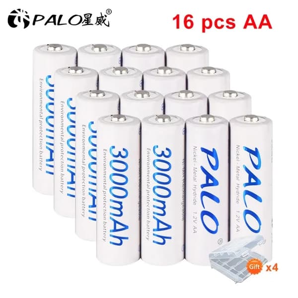 Uppladdningsbara AA-batterier, 3000mAh kapacitet, för-laddade, 1,2V, 16 st AA
