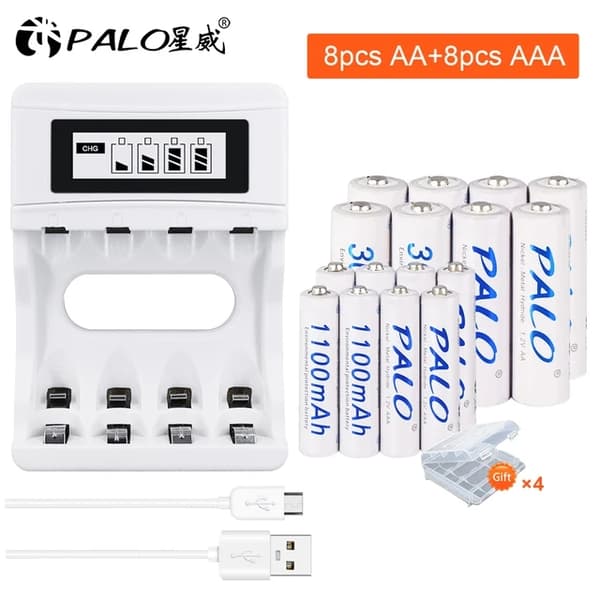 Genopladelige batterier, 3000mAh kapacitet, USB-oplader, 12AA 12AAA