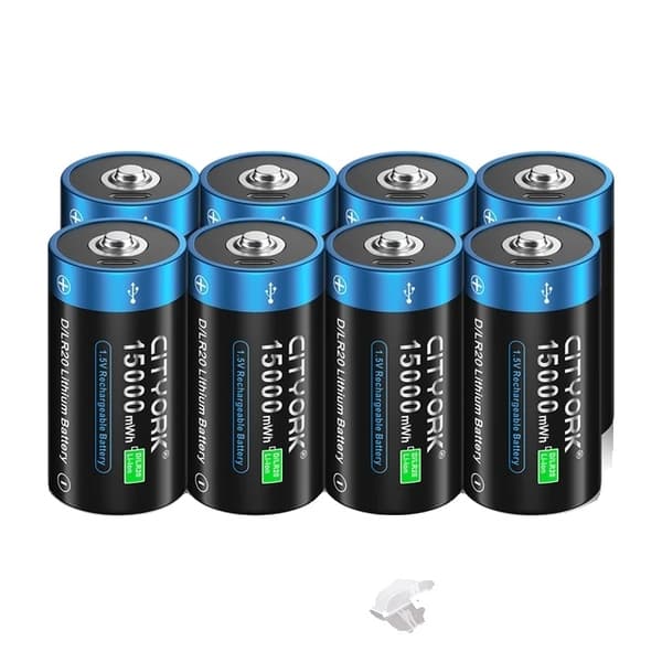 Genopladeligt D-størrelse batteri, 15000mWh kapacitet, USB-opladning, 6 stk D-batteri 8pcs D Battery