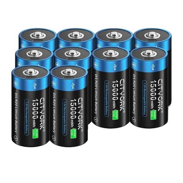 Genopladeligt D-størrelse batteri, 15000mWh kapacitet, USB-opladning, 6 stk D-batteri