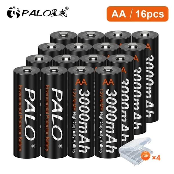 Genopladeligt batteri, 3000mAh kapacitet, Smart oplader, 16 AA batteri