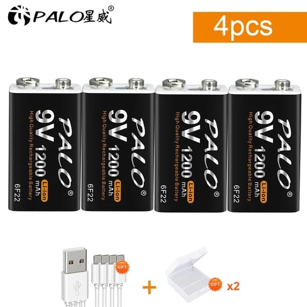 Genopladeligt Lithium Batteri, 1200mAh, Micro USB 9V, 9V, Polen, 12 stk