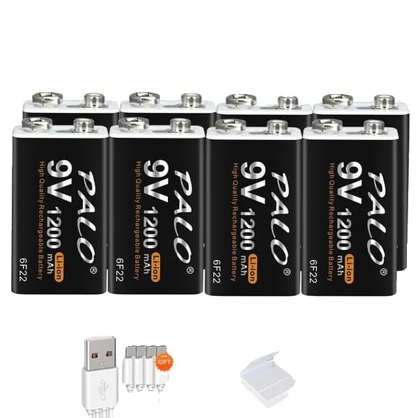 Genopladeligt Lithium Batteri, 1200mAh, Micro USB 9V, 9V, Polen, 12 stk