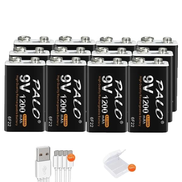 Genopladeligt Lithium Batteri, 1200mAh, Micro USB 9V, 9V, Polen, 12 stk