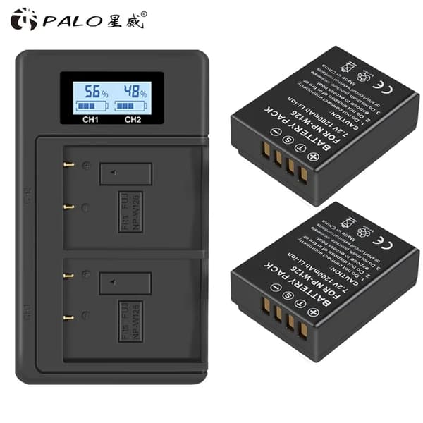 NP-W126 Batterier, 1200mAh Kapacitet, LCD Dobbelt Oplader, 2 stk og oplader