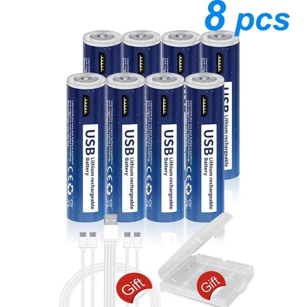 AAA Lithium Ion Batteri, 1110mWh Kapacitet, USB Genopladelig, 8 stk