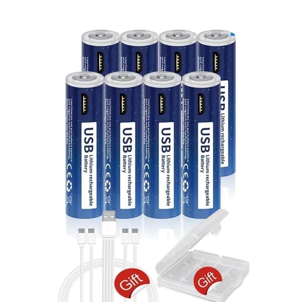 AAA Lithium Ion Batteri, 1110mWh Kapacitet, USB Genopladelig, 8 stk