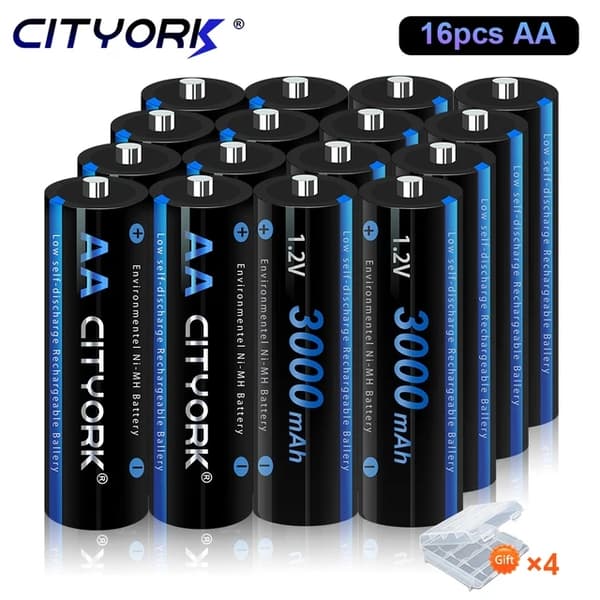 Genopladelige AA-batterier, 3000mAh kapacitet, Smart oplader, 12 stk AA-batteri