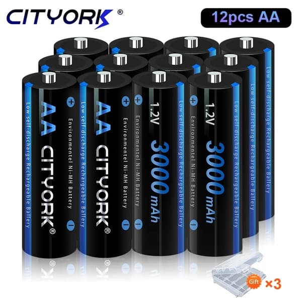 Uudelleenladattavat AA-paristot, 3000mAh kapasiteetti, älykäs laturi, 12 kpl AA-paristoja