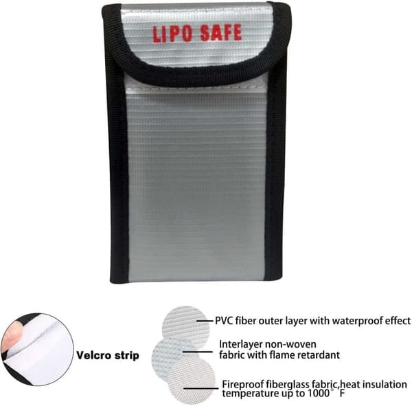 Yunique - Säkerhetsväska för Lipo-batterier, 1 st, flamskyddsmedel och anti-explosionsmaterial, mått 90X55X140mm - Skyddsfodral för RC