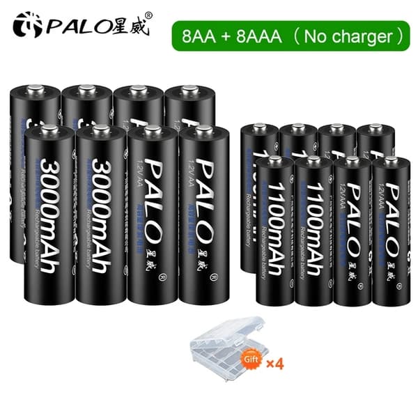 Genopladelige batterier, 3000mAh AA, 1100mAh AAA, 8AA AAA