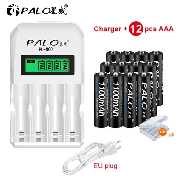 Uudelleenladattavat AAA-paristot, 1100mAh kapasiteetti, ihanteellisia lämpömittareille ja ovikelloille., 12 akkua 1 laturi