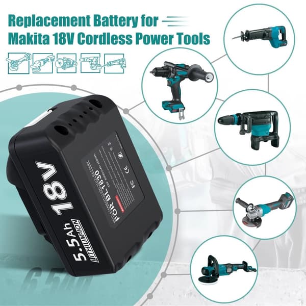Makita 18V Litiumioniakku, 5500mAh kapasiteetti, ladattava ja yhteensopiva BL1830/BL1850/BL1860B kanssa., 55AH-1 kpl