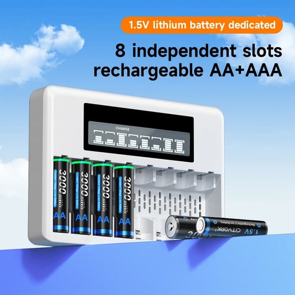 Genopladeligt lithiumbatteri, langvarig strøm, smart LCD-oplader, 16AA og 16AAA