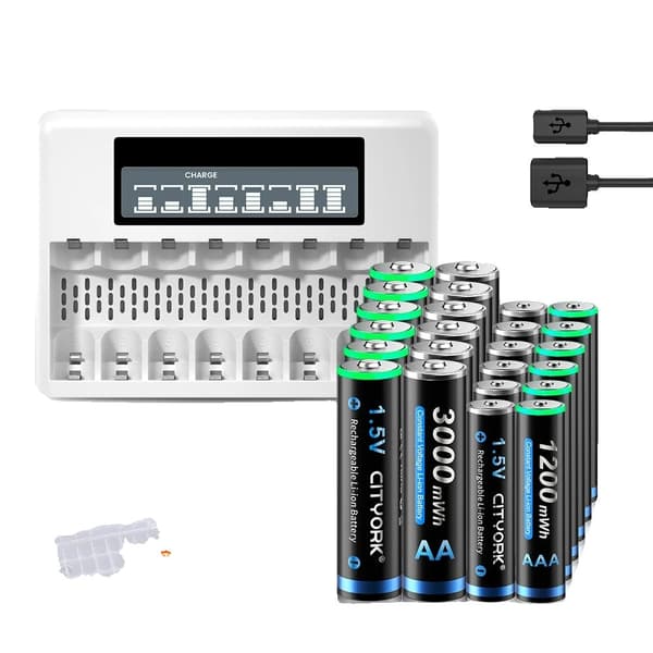 Genopladeligt lithiumbatteri, langvarig strøm, smart LCD-oplader, 16AA og 16AAA