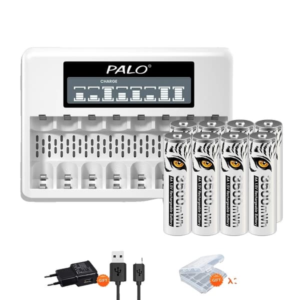 Genopladeligt AA Li-ion batteri, 3500mWh kapacitet, Ideelt til fjernbetjeninger., 4AA 1 oplader