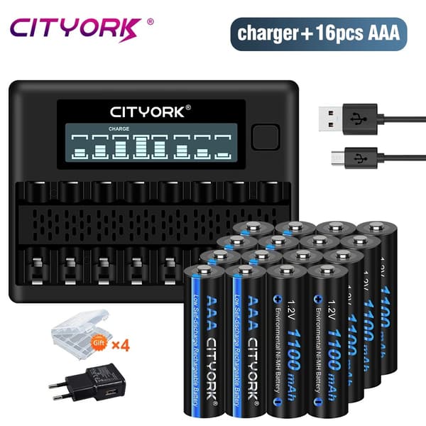 Uudelleenladattava AAA-paristo, LCD-näyttö, USB-laturi, 12AAA 1Laturi