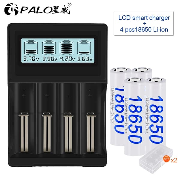 18650 Uppladdningsbart Batteri, 37V Kapacitet, För Ficklampor och Pannlampor, 4 batteri 1 laddare