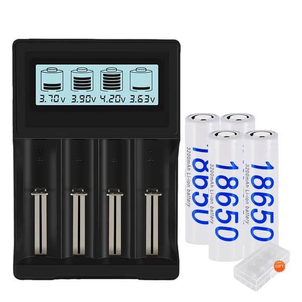18650 Uppladdningsbart Batteri, 37V Kapacitet, För Ficklampor och Pannlampor, 4 batteri 1 laddare