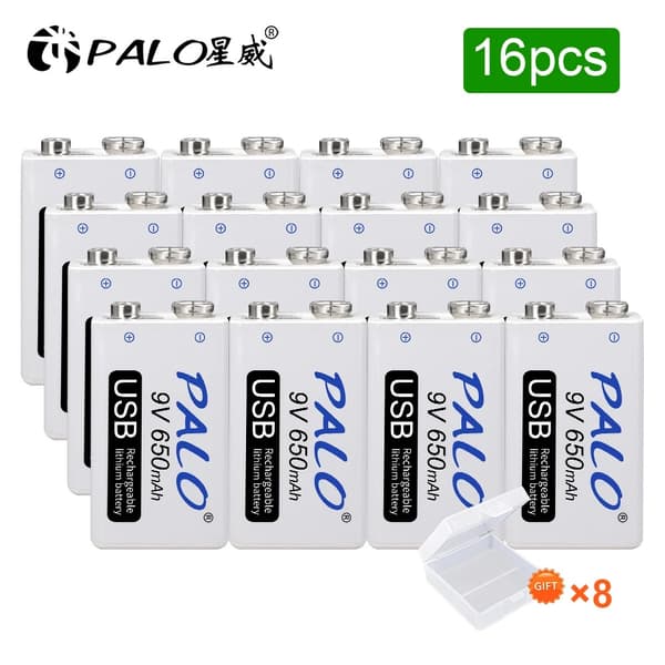 Genopladeligt 9V Li-ion batteri, Micro USB opladning, Ideelt til RC helikopter, 12 stk 9v batteri