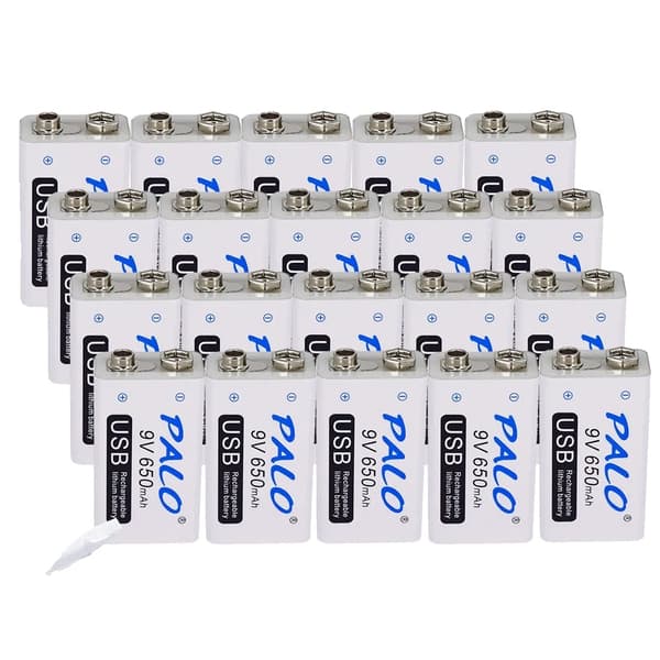 Genopladeligt 9V batteri, 650mAh kapacitet, USB-opladning, 18 stk