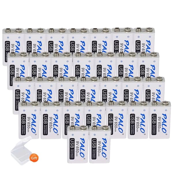 Genopladeligt 9V batteri, 650mAh kapacitet, USB-opladning, 18 stk