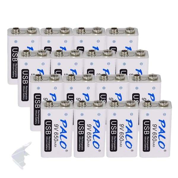 Genopladeligt 9V batteri, 650mAh kapacitet, USB-opladning, 18 stk