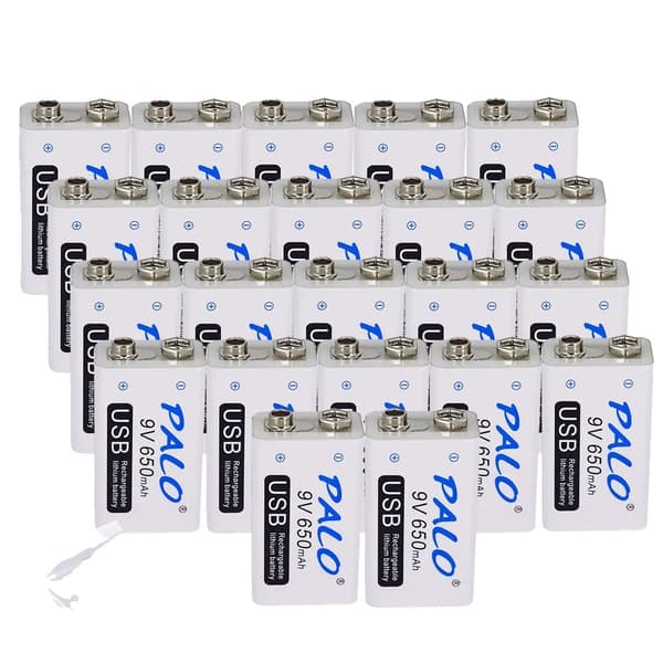 Genopladeligt 9V batteri, 650mAh kapacitet, USB-opladning, 18 stk
