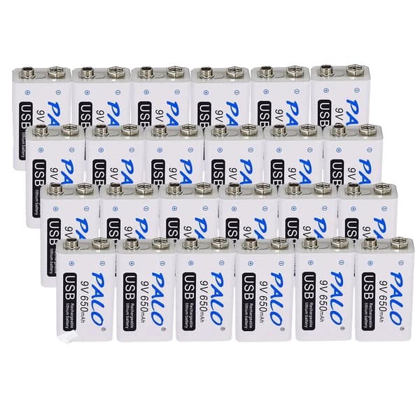 Genopladeligt 9V batteri, 650mAh kapacitet, USB-opladning, 18 stk