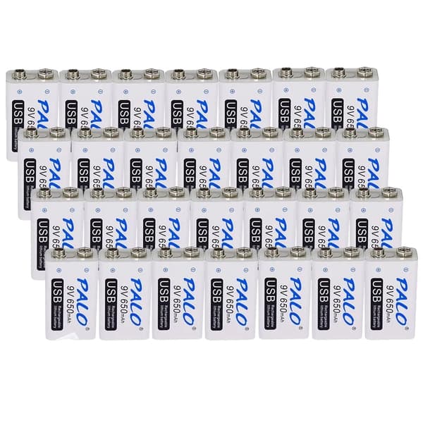 Genopladeligt 9V batteri, 650mAh kapacitet, USB-opladning, 18 stk 28pcs