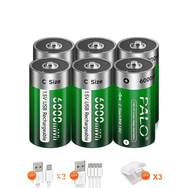 Genopladeligt D-størrelse batteri, USB-opladning, Lithium-ion teknologi, 4 stk D-størrelse batteri