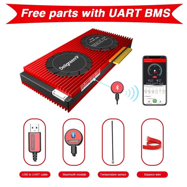 LiFePO4 Smart BMS, Bluetooth-aktiveret, Avanceret Beskyttelse,UART, LiFe 8S 250A