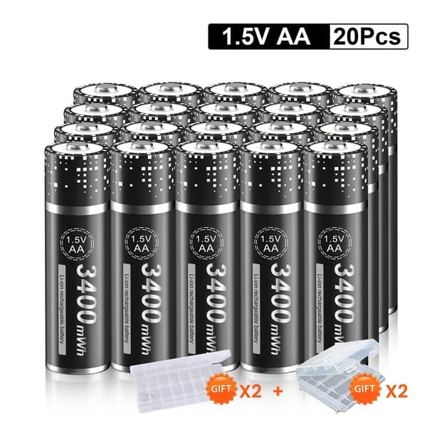 Genopladelige AA Li-Ion Batterier, 1,5V, 3400mWh Kapacitet, Genopladeligt Li-ion-batteri