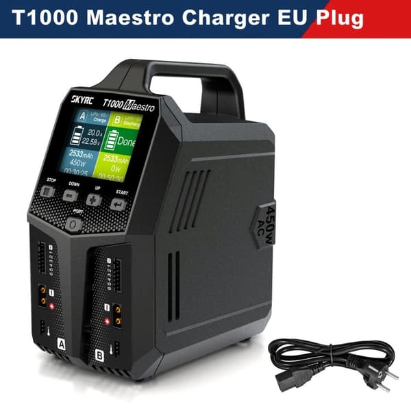 SKYRC T1000 kaksinkertainen tasapainolaturi, 450W AC, 1000W DC,T1000 EU-pistoke